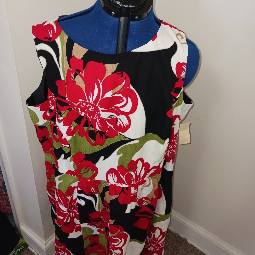 Plus Size 24 Bold Print Floral Dress Nwt Sheath Multicolor Tropical